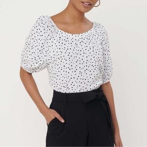 LOFT Polka Dot Puff Sleeve Blouse (M)